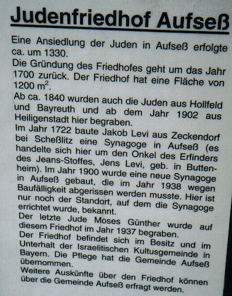 Der jüdische Friedhof in Aufseß (Kreis Bayreuth)